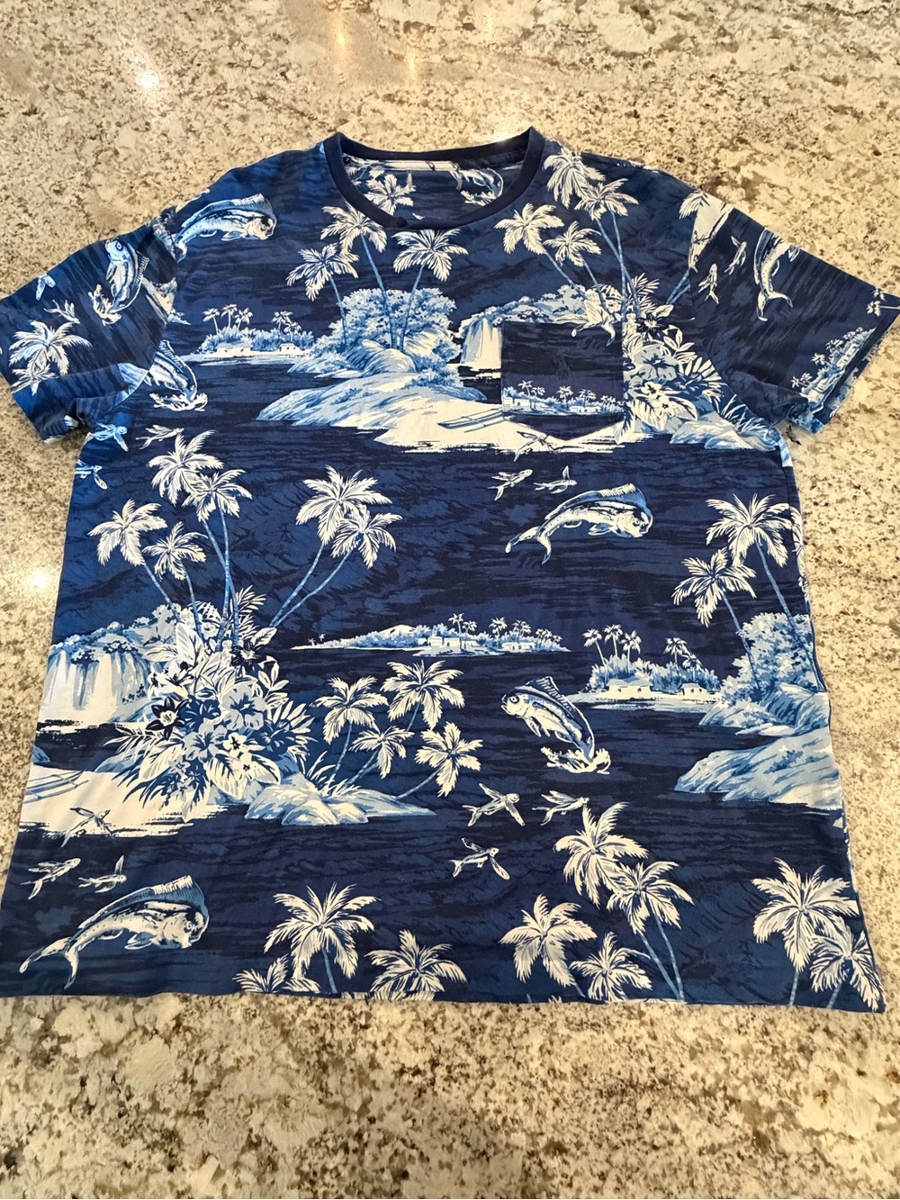 Polo Ralph Lauren Blue Tropical Hawaii Beach Pocket Tee